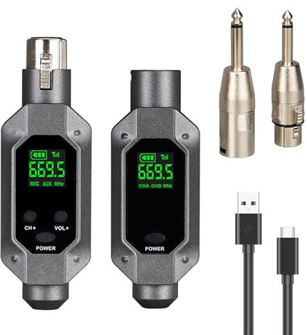 Portable Wireless XLR Microphone Transmitter Receiver - 2.4GHz Plug-on Digital Microphone System with Low Latency, 262ft Range - Rechargeable Mic Adapter for Dynamic Condenser Audio Mixer Live Studio