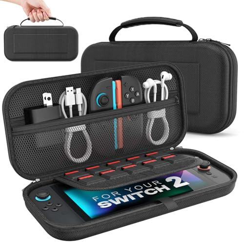 MoKo Tasche für Nintendo Switch 2 (2025), Switch 2 Case mit großer Kapazität, Schützende Harte Tragetasche Hülle mit Speicherplatz für 10 Spiele und Konsole Zubehör, Schwarz