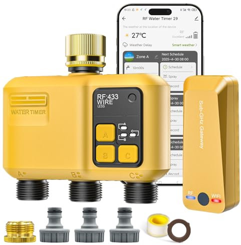 Shrivee Ordenador de riego Inteligente WiFi con 3 Salidas de Zonas y 5 programas de riego con retardo de Lluvia/riego automático, Ideal para Invernadero y jardín