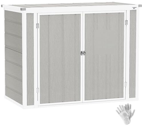 Outsunny 4.7 x 2.5FT Garden Shed, Lockable Outdoor Storage with Openable Lid and Floor, Small Shed for 2 Trash Cans, Tools, Patio, Light Grey