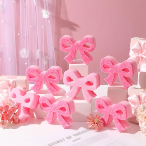 Tioncy 12 Pack Pink Bow Kitchen Sponges Bulk Pink Coquette Dual Sided Non-Scratch Scrubber Sponges Bow Dishwashing Kitchen Cleaning Accessories for Dishes Pots Pans Cute Household Supplies