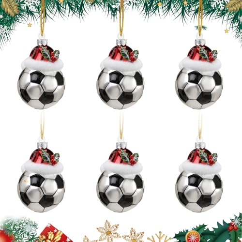 Weihnachtskugeln, 6 Stücke Klassische Weihnachten Ball Hängen Ornamente, Kunststoff-Splitterfeste Weihnachtsbaumkugeln für die Weihnachtsbaumdekoration (Kollektion Fußball)