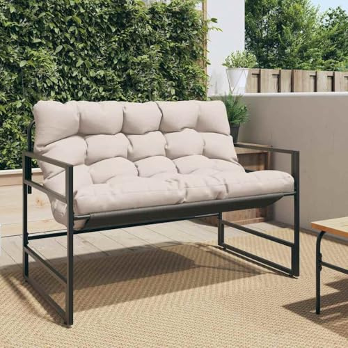 IBUQDDV Gartenbank mit Kissen Taupe 113 cm Stahlrahmen Outdoor Sitzbank Polsterung Textilene Diese strapazierfähige und langlebige Gartenbank mit Kissen in Taupe bietet höchsten