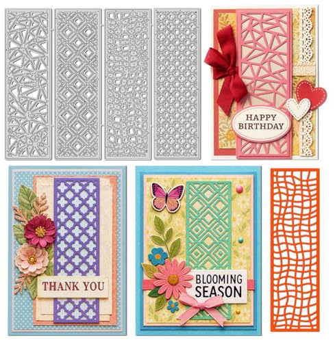 UNICRAFTALE 4 Pièces Cadre Rectangulaire Grille Dé de Découpe pour Création de Carte Réutilisable Gabarit de Gaufrage Thème Géométrique en Carbone Poinçon de Découpe pour DIY Scrapbooking Album Décor