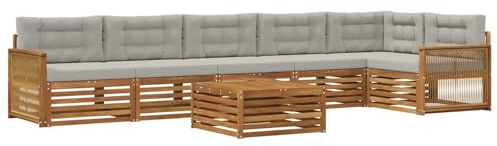 vidaXL Outdoor-Sofagarnitur mit Kissen 7 pcs Natürlich und Hellgrau, Lounge-Sofa für die Terrasse, modernes, wetterfestes Gartenmöbel-Set für Bequeme Sitzgelegenheiten