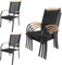 ib style - 6er Set Diplomat Stapelstuhl Schwarz | Gartenstuhlset Stapelbar | Aluminium Mehrfach gewebt Teak