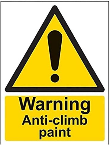 V Safety 63004AN-S Warning Anti-Climb Paint Sign - Portrait - 150mm x 200mm - Self Adhesive Vinyl, Black/Yellow