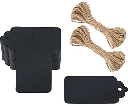 G2PLUS 100 Stück Kraftpapier Anhänger,Geschenkanhänger,Etiketten aus Kraftpapier 7x4CM Anhänger Papier Kraftpapier Etiketten Tags Schwarz für Valentinstag Hochzeit Geschenke