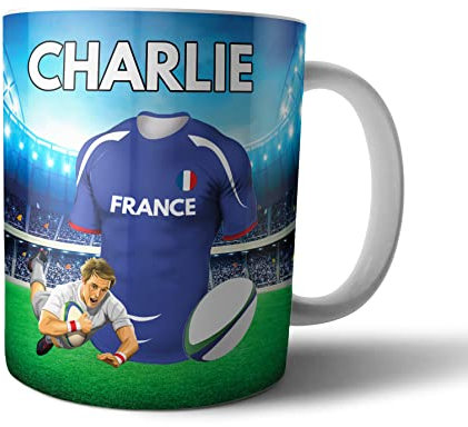 AK Giftshop Cadeau personnalisé - Tasse à thé et café - Thème rugby - Couleurs France