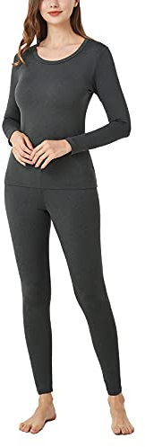 LAPASA Damen Innenfleece Thermounterwäsche Set, Thermooberteil & Thermohose Leggings Funktionsunterwäsche Sets, L17 Dunkelgrau, 100 Warm, M