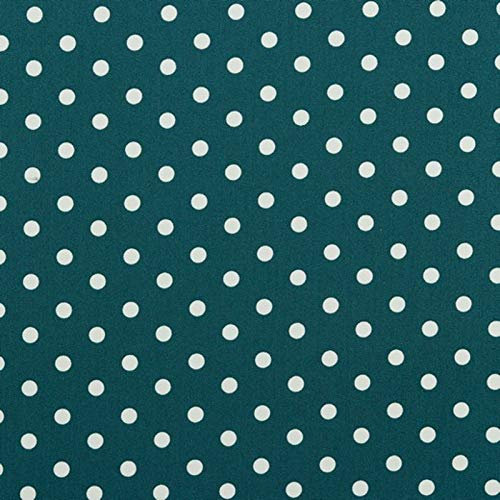Stoff Meterware Punkte 7 mm Baumwolle - 1 Meter, Schadstoffgeprüft, Gepunktet, Tupfen, Dots, Baumwollstoff, Kinderstoff, Dekostoff, Karneval, Fasching, Kostüme (Weiß auf Petrol)