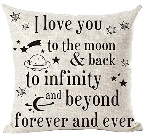 ramirar Word Art Zitat I Love You To The Moon & Back To Infinity And Beyond Forever And Ever Dekorativer Kissenbezug für Zuhause, Wohnzimmer, Bett, Sofa, Auto, Baumwollleinen, quadratisch, 45,7 x