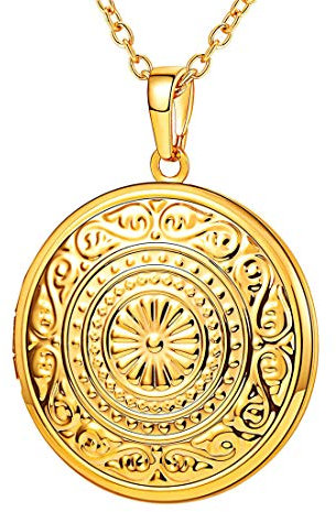 U7 18k vergoldet Damen Locket Vintage Sonnenblume Halskette Herren Runde Anhänger Medaillon zum Öffnen mit Foto Amulett Freundschaftskette Modeschmuck für Erntedanktag