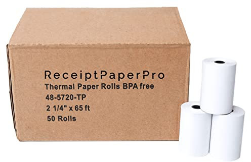 ReceiptPaperPro Rouleau Imprimante Thermique Rouleau Thermique 2 1/4'' x 65 ft, fits Ingenico 3500 5000 Verifone t650 Pax a920, 50 Rolls/Case