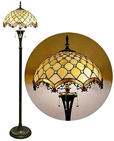 SHENGXUAN Tiffany Vintage Salon Lampadaire Sur Pied Avec interrupteur Ø40cm Manuel Vitrail Abat Jour Chambre Liseuse Rétro Résine Base E27*3 MAX 40W étude Bureau Lampe de Chevet 165CM Haute