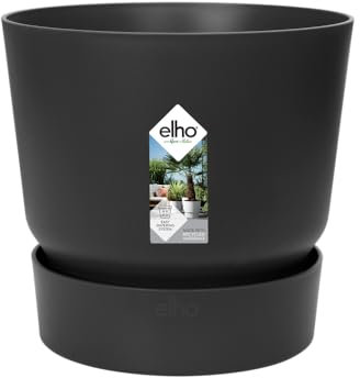 elho Greenville Round 14 - Flower Pot with Integrated Water Reservoir - Indoor & Outdoor - 100% Recycled Plastic - Ø 14.0 x H 13.4 cm - Black/Living Black