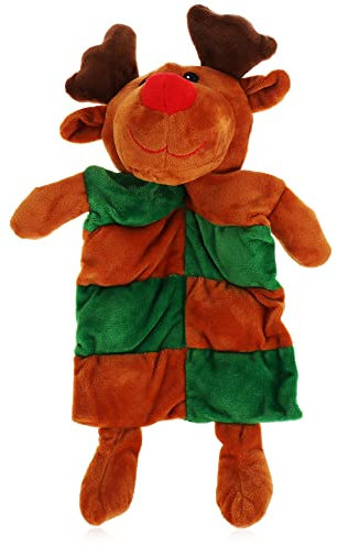 com-four® Hundespielzeug Rentier - weiches Kauspielzeug - Quietschspielzeug-Puppe aus Plüsch - Heimtierbedarf Beißspielzeug - 9 Quietschstellen (1 Stück - Kleid - Rentier)