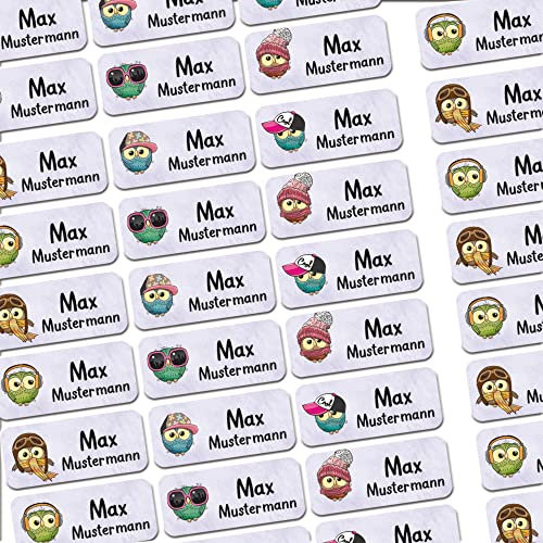 120 Stück personalisierte Namensaufkleber für Schulsache. Für Kinder Schule und Kindergarten zum Markieren von Gegenständen (Eulen) Maße 3,0 cm x 1,3 cm