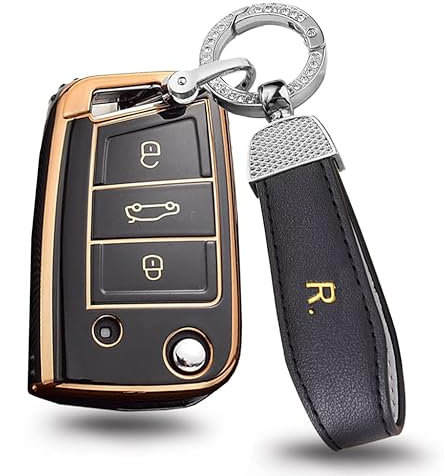 ontto Coque de clé de Voiture pour VW Golf 7 MK7 Polo Jetta 4 T-ROC Tiguan Seat Leon 3 Ibiza Skoda Karoq Fabia Accessoires Porte-clés en TPU Noir B