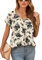Yommay Blouses for Womens V Neck Ladies Tops Summer Chiffon Blouses Tops Short Sleeve Casual T Shirts(Floral White,Large)