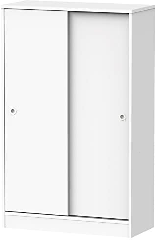 JUANIO Armario Bajo Auxiliar Multiusos con 2 Puertas Correderas y 3 Estantes, Acabado en Color Blanco, Medidas: 74 cm (Ancho) x 120 cm (Alto) x 33 cm (Fondo)
