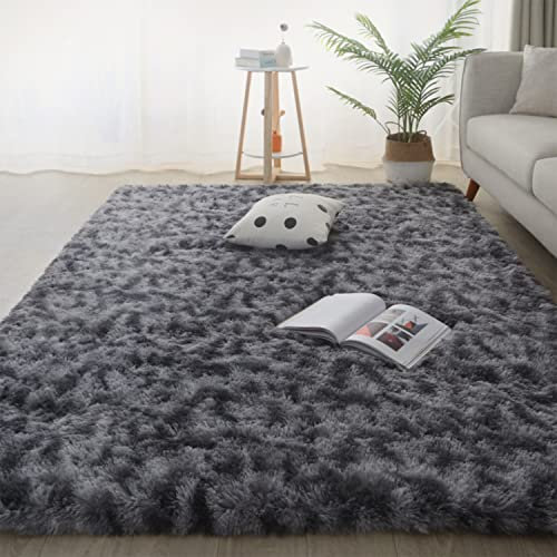 Jyswx Shaggy Teppich für Wohnzimmer – Moderne Langflor Teppiche Schlafzimmer Waschbar – Hochflor Flauschig Teppich für Wohnzimmer, Schlafzimmer, Schlafsaal, Farbe: Tiedye Dunkelgrau, Größe:50x160 cm