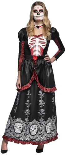 Dia des los Muertos Senora Adriana Skelett Kostüm für Damen | Schwarz Rot