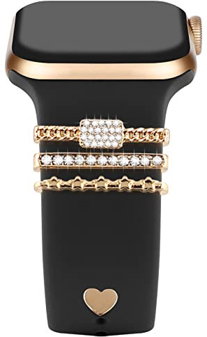 Dekorative Metallringe Schlaufen Kompatibel mit Apple Watch Silikonband Schmuckbefestigung Ersatzschlaufen Ring Charms für iWatch Serie 10/9/8/7/6/5/4/3/2/se Damenarmband Diamant Charms Zubehör