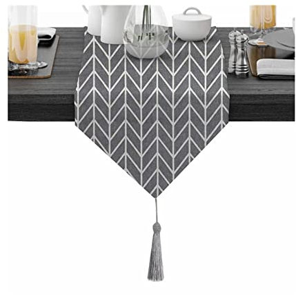 AMDXD Tischläufer Abwaschbar, Pfeil Muster Baumwolle Tischläufer Waschbar, Tischband für drinnen und draußen Urlaub Party Wohnzimmer Dekor (Grau, 30x360 cm)
