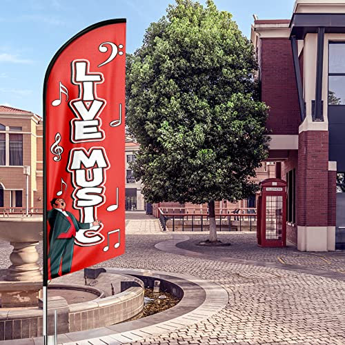FSFLAG Live-Musik-Werbeflagge, Swooper-Flagge, 2,4 m, Live-Musik, Feder-Flagge, Werbe-Banner für Live-Musik, Business (nur Flagge) (2,4 m)