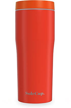 SoleCup Leakproof Travel Mug (480ml), Insulated Coffee Mug with Quick-Press Closure, Drinks Stay Hot for 12 Hours, Cold for 24 Hours, Double-Walled Travel Mugs for Hot Drinks (Red)