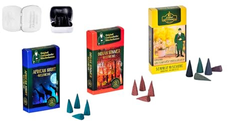 Crottendorfer Räucherkerzen - 3er Set Sommer der Welt - Düfte: Sommer Mischung, African Night und Indian Summer - Menge: 72 Stück inklusive 4 Räucherkerzen als Probe - Made in Germany