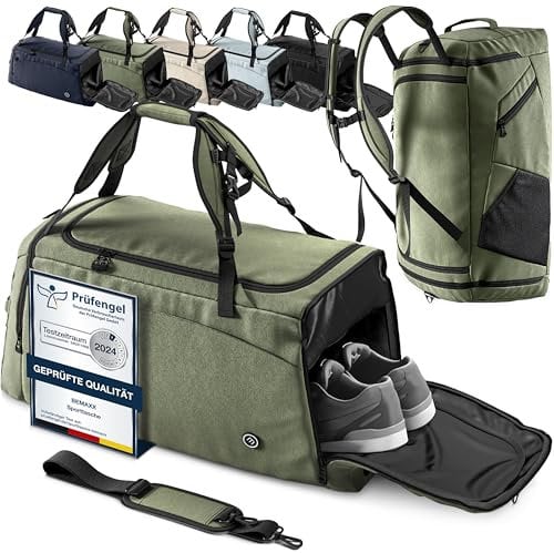 Borsone Palestra Training + Funzione Zaino, Scomparto per Scarpe e Bagnato | 40/60L Borsa Sportiva Viaggio Nuoto Fitness Sport Gym Sacca Tracolla Bagaglio Mano Duffel Bag Impermeabile Uomo Donne