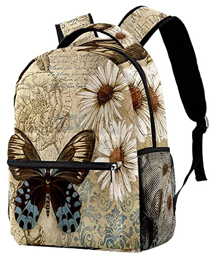 School Backpack for Girls & Boys with Laptop Compartment | Vintage Butterfly Daisy Flower Print