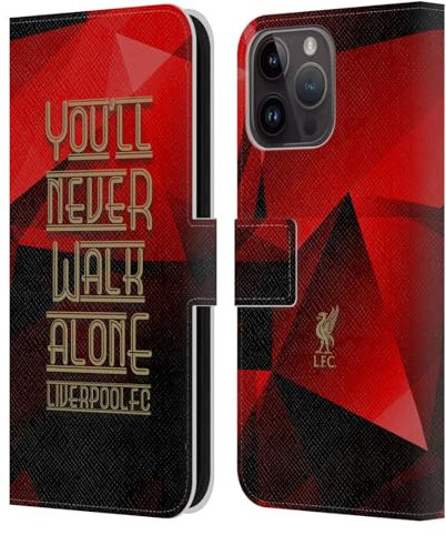 Head Case Designs Officially Licensed Liverpool Football Club Red Geo Ynwa Liver Bird Ynwa Leather Wallet Case Compatible With Apple iPhone 15 Pro Max