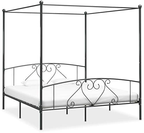 BaraSh Himmelbett-Gestell Grau Metall 200 x 200 cm Himmelstange Klemmen Betthimmel Stange Himmelbett Gestell Moskitonetz Halterung Bett