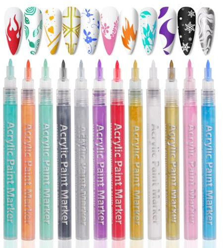 Fashion Base 12PCS Nail Art Pens - Nail Art Graffiti Pen Nail Drawing Pen - Nail Varnish Pens - Quick Dry Fine Tips Nail Polish Pen for DIY Nail Art Decoration DIY Dot Line Pattern