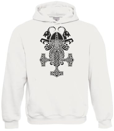 Textilfabrik Hering Kapuzenpullover - Der alte skandinavische Gott Thor und der Hammer Mjolnir (M, Weiß)