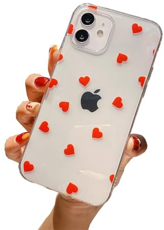 Einaily Hülle für iPhone 14 Transparente Mode Chic Herz Handyhülle,Rot | Durchsichtig, Ultra Dünn, TPU Silikon, Stoßfest Kratzfest Schutzhülle, für Frauen Mädchen, Schön Stilvoll Case Cover