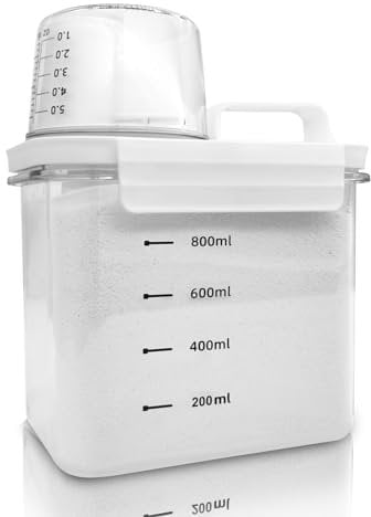 Cbilzxer Dispensador de Detergente,Dosificador Detergente Lavadora, Almacenamiento Reutilizable, Botellas Vacías en Polvo, Caja de Almacenamiento con Vaso Medidor (1100ml)