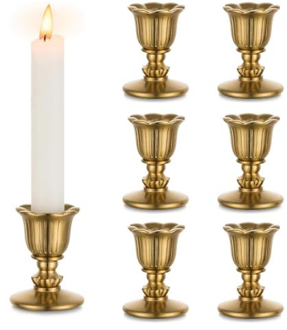 Vintage Kerzenständer kerzenhalter Stabkerzen Messing - Romadedi 6er Set Kleine Stabkerzenhalter Gold für Retro Antik Tischdeko Hochzeit Wohnzimmer Weihnachten Party Adventskranz Deko