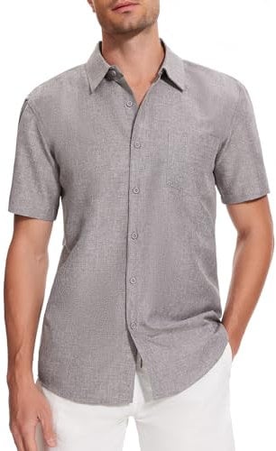 SIHOHAN Hemd Herren Kurzarm Herren Freizeithemd Businesshemd mit Brusttasche Sommer Strand Kurzarm Button Regular Fit Shirt Oberteile Modern Einfarbig Basic Hemd für Männer(D-grau,XL)