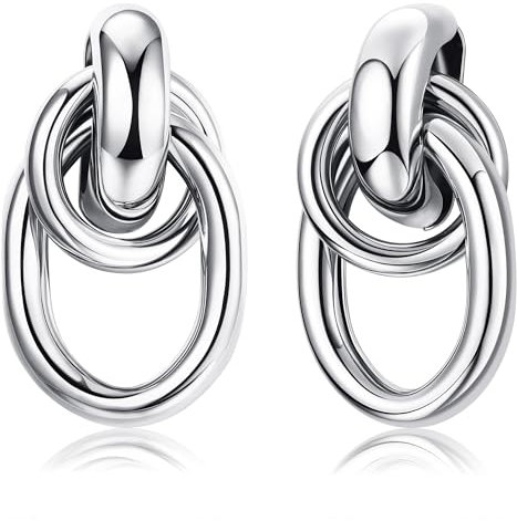 Dochais Silber Statement Knoten Ohrringe - 925 Silber Hypoallergene, Chunky Tropfenohrringe, Geometrische Schmuck für Damen Frauen