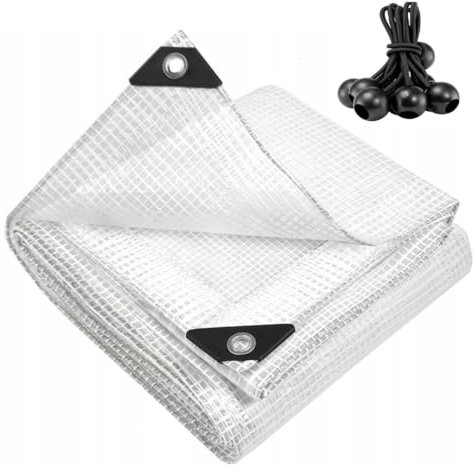 TRANSPARENT CLEAR Tarpaulin EXTRA Heavy Duty 350GSM Sheet Waterproof Cover Tarp + 6 Bungee balls (1.5m x 2m)
