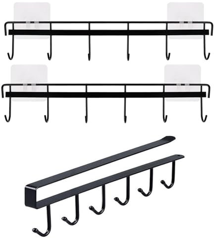 2 Piezas Barra Cocina Colgar Utensilios Perchero Cocina Barra Utensilios Cocina Sin Taladro Barra Cocina Utensilios para Armario y Gabinete de Baño de Cocina (Negro)