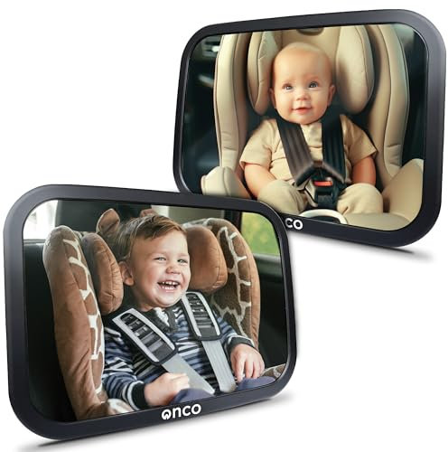 Onco 360° Baby Autospiegel (2er-Pack) - 100% Bruchsicher & Rutschfest, 2024 & 2023 Preisgekrönt, Spiegel Auto Baby Rückbank, Doppelpack (17,5 x 24,5 cm)