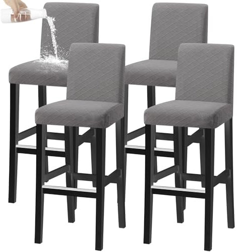 KELUINA Bar Stuhl Hocker Abdeckungen, Stretch Abnehmbare Waschbare Stuhl Slipcover für Kurze Dreh Dinning Stuhl Rücken Stuhl Bar Hocker Stuhl (Hellgrau,4er-Set)