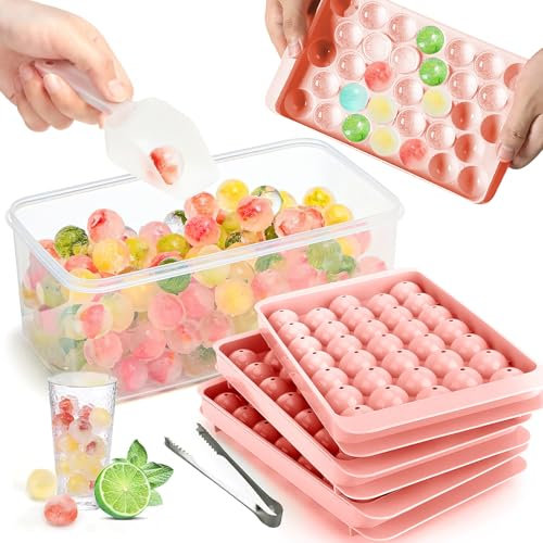 ACTOYS Cubiteras para Hielo Redondos, 1in x 99 Pcs Bandejas de Cubitos de Hielo con Tapa y Envase, Mini Ice Cube Tray, Moldes Bandeja de Hielo para Enfriar Whisky/Cócteles/Café/Cóctel/Té - Rosa