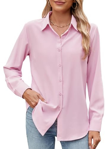 GliAnTok Chemise boutonnée à manches longues pour femme - Ultra douce - Extensible - Sans plis - Pour le travail et le bureau, rose clair, Taille XL