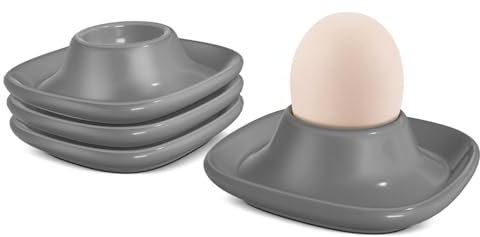 Flexzion Soft Boiled Egg Holder Set - 4-Piece Gray Ceramic Egg Cup, Stackable Egg Coddler Cups with Base for Serving, Breakfast, Brunch - Kitchen Table Decor, Gray